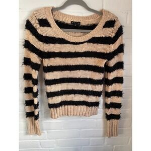 FANG Striped Fuzzy Knit Sweater Long Sleeve Casual Womens Size Small